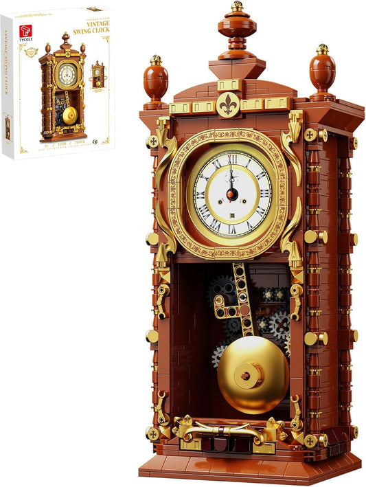 Vintage Pendulum Clock Building Block Set – Functional Mechanical Clock with Swinging Pendulum | 751-Piece STEM Kit & Geeky Home Decor for Adults and Collectors