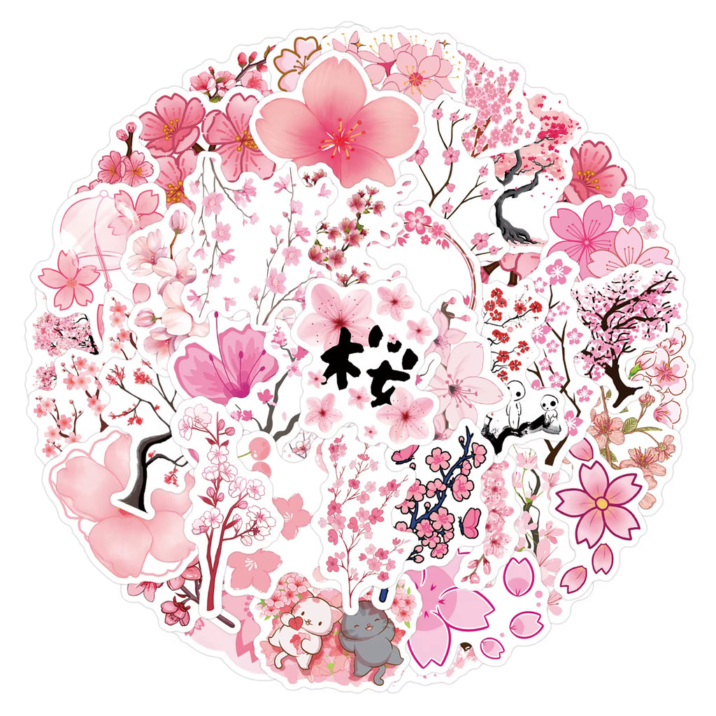 🌸50PCS Cherry Blossom Aesthetic Stickers – Waterproof Decals for Laptops, Phones, Notebooks, Gaming Stations & Offices | Geek Findings Cherry Blossom Collection