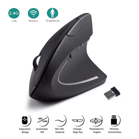 🖱️Ergonomic Vertical Wireless Mouse – 2.4GHz Optical with 6 Buttons & Adjustable DPI (800/1200/1600) | Comfortable Design for PC, Laptop & Office Use