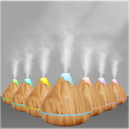 🌿 Wood Grain Ultrasonic Aroma Diffuser – Essential Oil Humidifier with Remote Control & 7-Color LED Mood Light | Cool Mist & Quiet Operation for Home, Office, or Bedroom