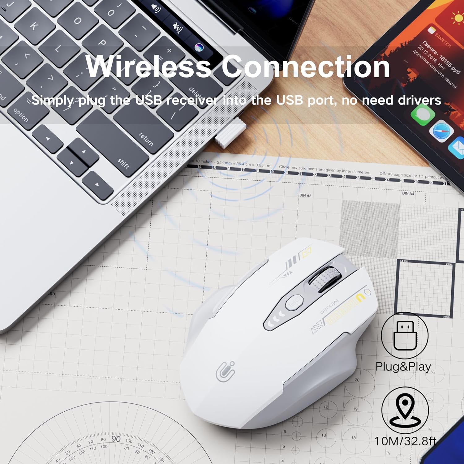 ⚡ Ergonomic Wireless Mouse with Visible Battery Level – 2.4GHz, Rechargeable, 4 DPI Settings 