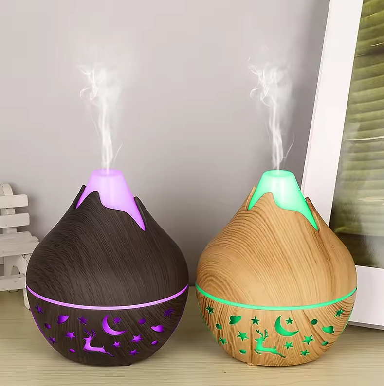 🌿 Wood Grain Ultrasonic Aroma Diffuser – Essential Oil Humidifier with Remote Control & 7-Color LED Mood Light | Cool Mist & Quiet Operation for Home, Office, or Bedroom