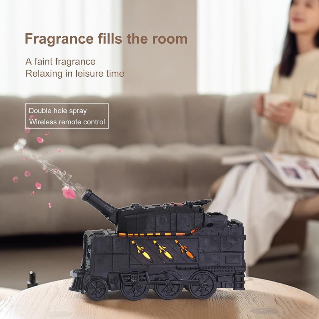 🛡️ 300ML Tank-Shaped Essential Oil Diffuser – Ultrasonic Cool Mist Aroma Diffuser with Remote Control, 2 Light Modes & Auto Shut-Off 