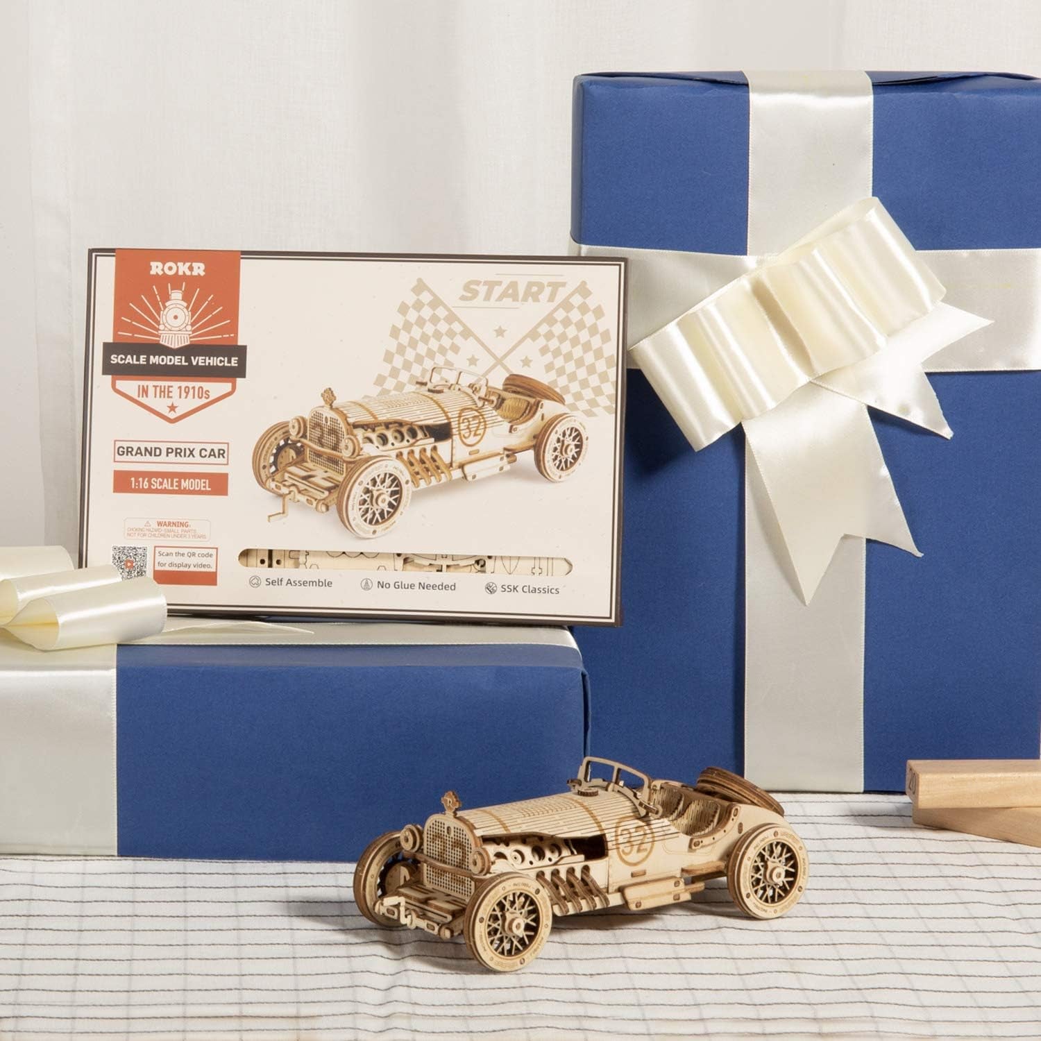 🏎️ ROKR 3D Wooden Grand Prix Car Puzzle | DIY Model Building Kit for Adults & Teens | Educational Brain Teaser, Desk Decor & Gift Idea | Mechanical Model Car Assembly