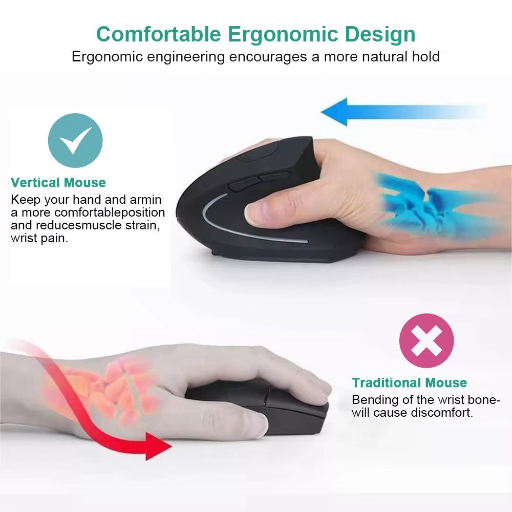 🖱️Ergonomic Vertical Wireless Mouse – 2.4GHz Optical with 6 Buttons & Adjustable DPI (800/1200/1600) | Comfortable Design for PC, Laptop & Office Use