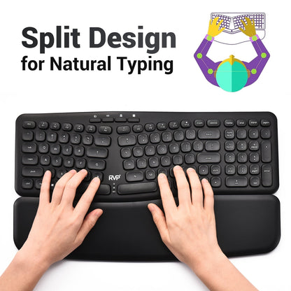 Wireless Ergonomic Keyboard with Magnetic Wrist Rest, Black