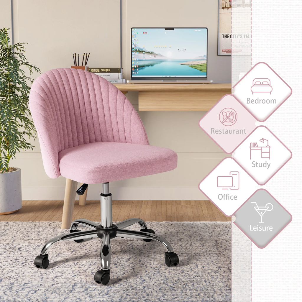 🌸Blossom Breeze: Adjustable Pink Home Office Chair – Mid-Back Rolling Task Chair for Bedroom, Living Room, Study | Cherry Blossom Collection
