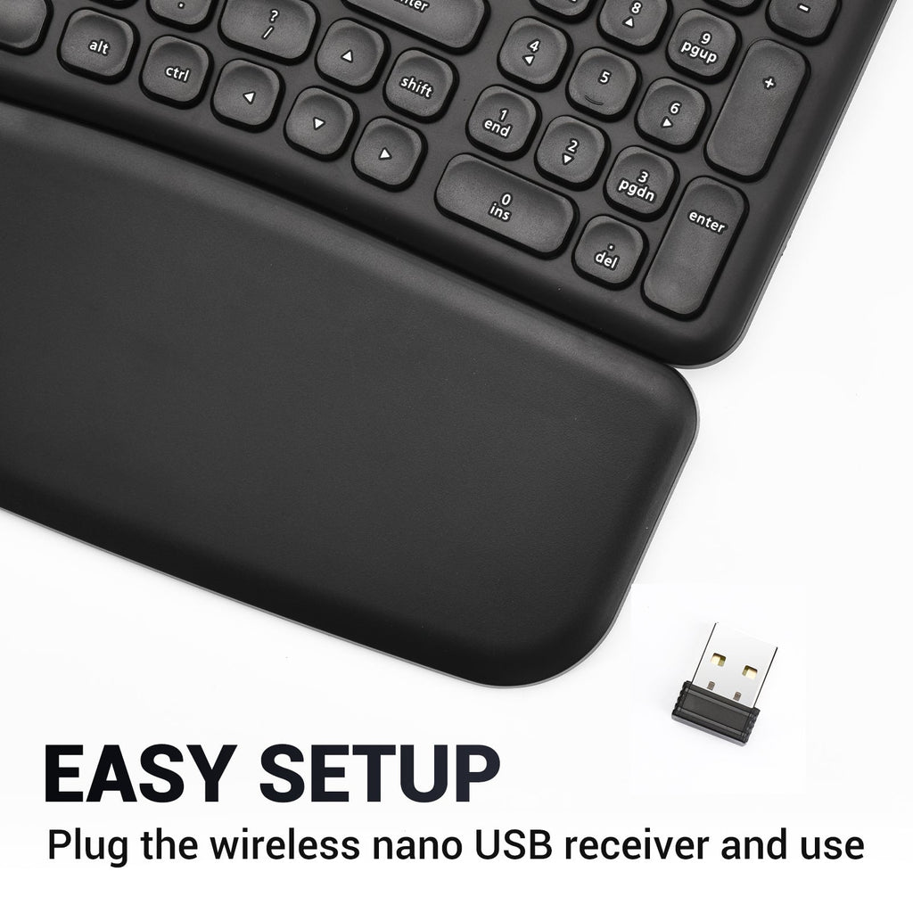 Wireless Ergonomic Keyboard with Magnetic Wrist Rest, Black