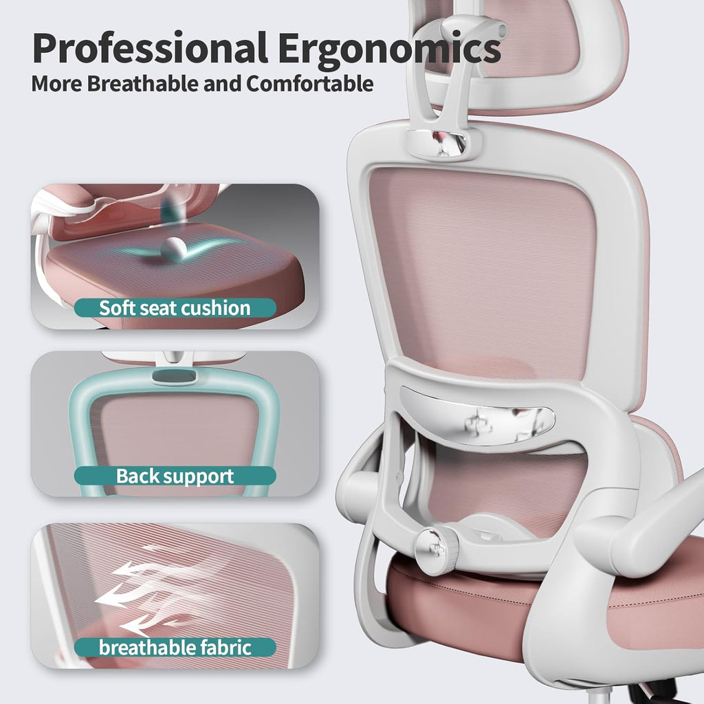 🌸Blossom Comfort: Pink Ergonomic Mesh Office Chair – High-Back Adjustable Desk & Gaming Chair (330 lbs Support) | Cherry Blossom Collection
