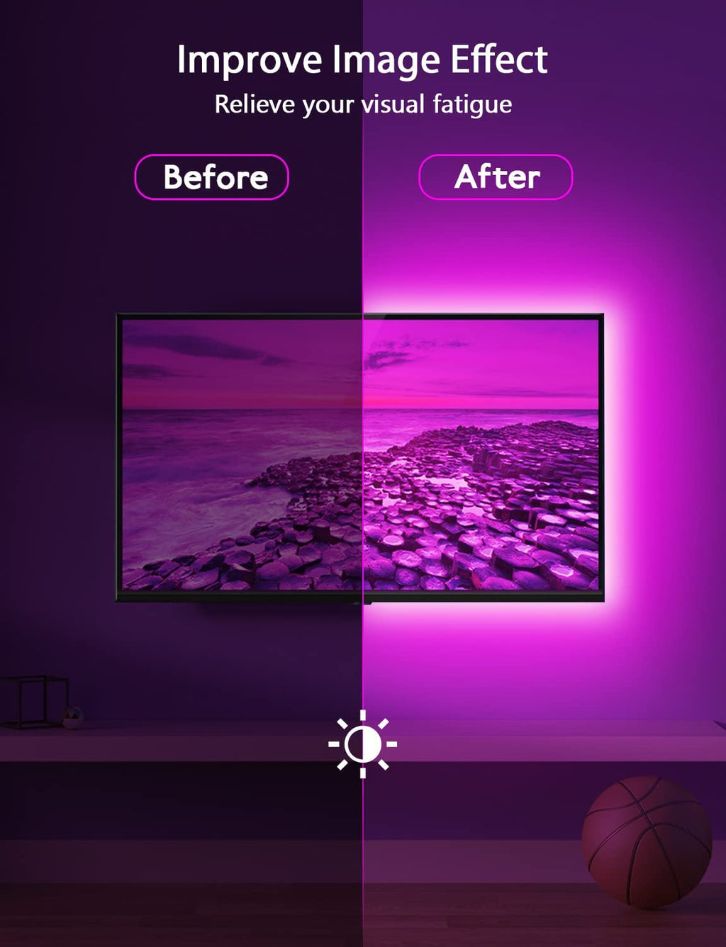 RGB LED TV Backlight Strip – USB Powered, Music Sync & App Control | 9.84ft for 32"-43" Screens | Mood Lighting for Gaming, Workspaces & Entertainment Rooms
