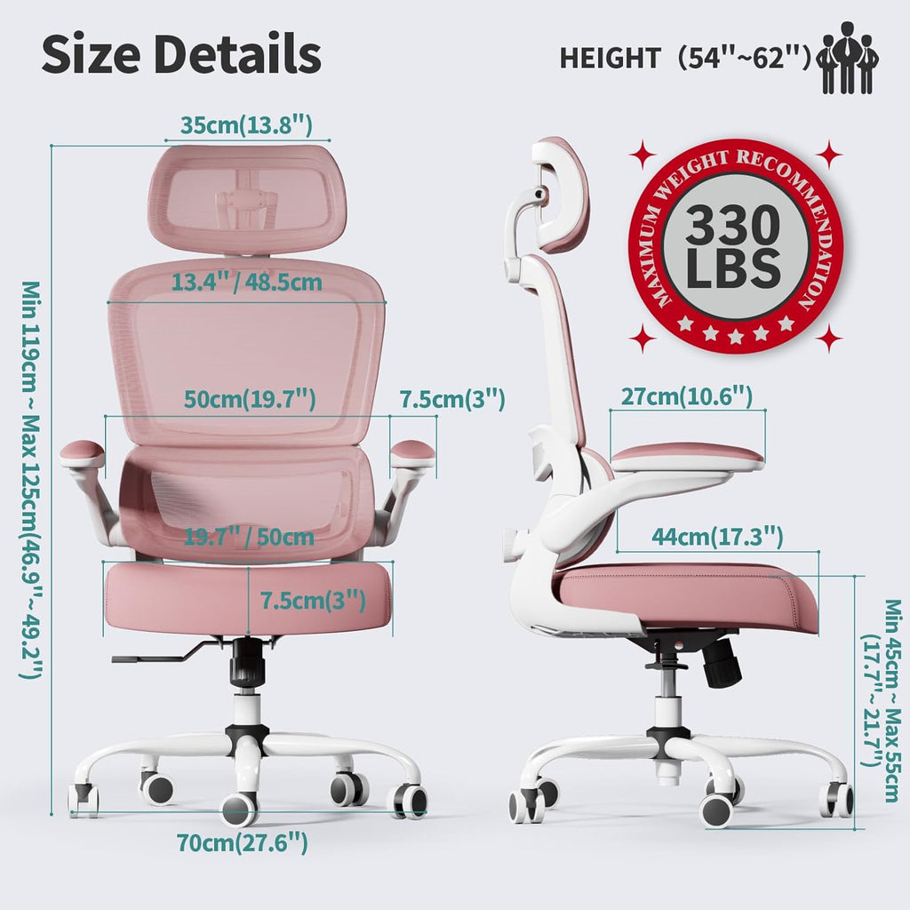 🌸Blossom Comfort: Pink Ergonomic Mesh Office Chair – High-Back Adjustable Desk & Gaming Chair (330 lbs Support) | Cherry Blossom Collection