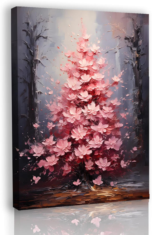 🌸🎨 Spring Cherry Blossom Abstract Floral Canvas Wall Art – Pink Plant Painting for Living Room, Office & Game Stations | 12"x16" | Ready to Hang | Geek Findings Cherry Blossom Collection