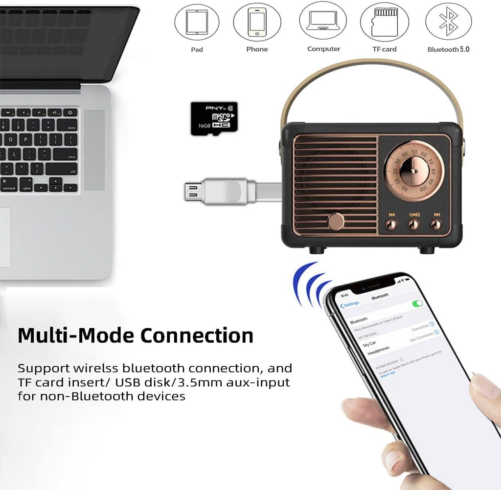 Retro Bluetooth Mini Speaker – Vintage Wireless Sound with Rich Bass | Portable 5.0 Speaker for Desk, Office, Gaming Room & Gifts | Geek Findings