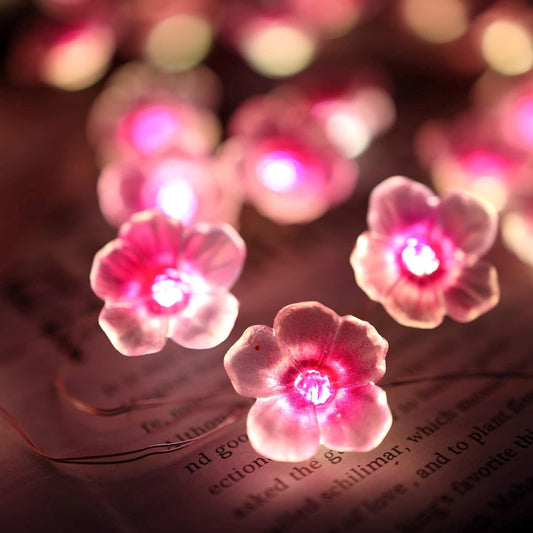 🌸 Cherry Blossom Fairy String Lights – 10ft Sakura Flower LED Garland with Remote & Timer | Soft Pink Glow for Gaming Desks, Offices & Bedroom Décor – Geek Findings Exclusive