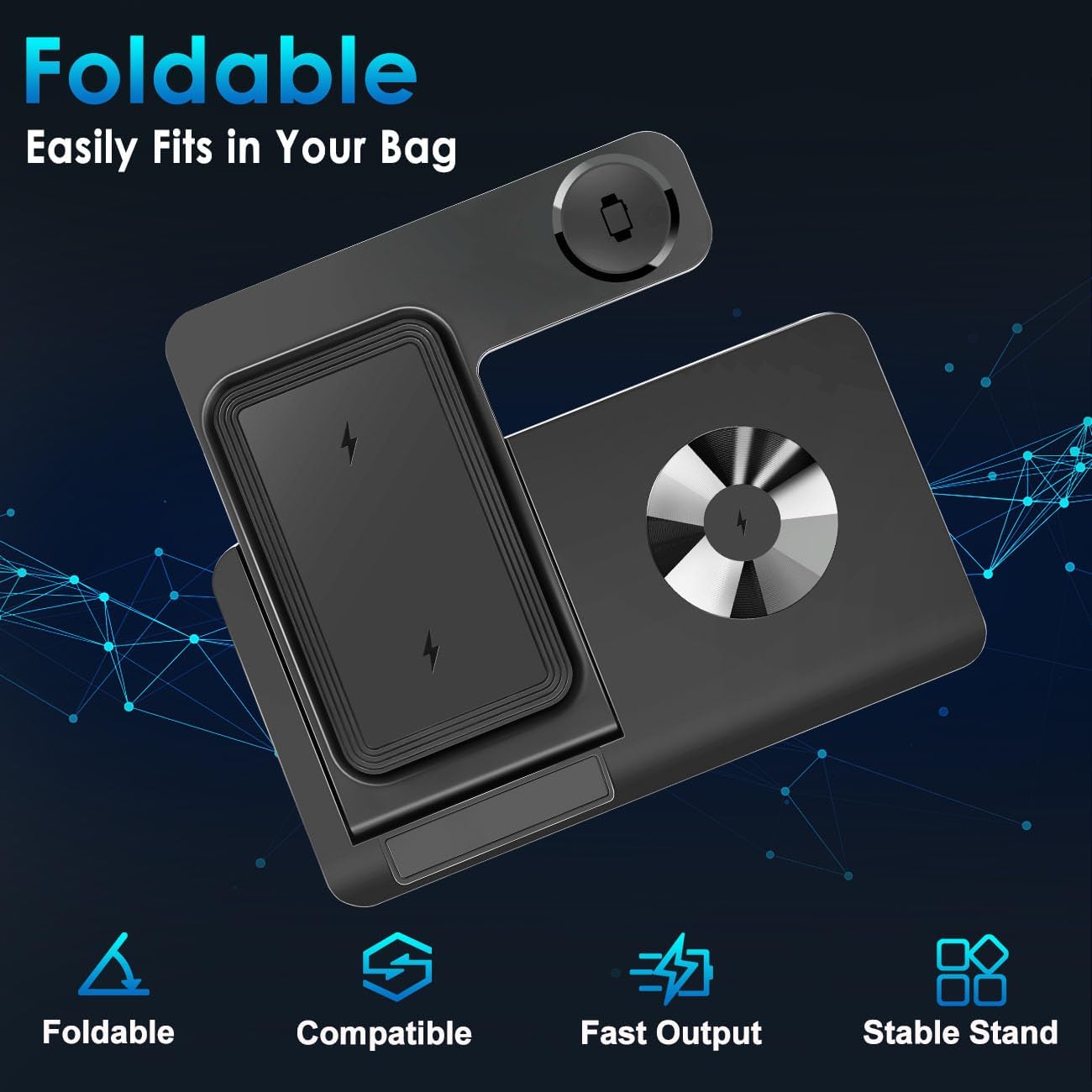 ⚡ 3-in-1 Wireless Charging Station – Fast Charge Dock for iPhone, Apple Watch & AirPods | Foldable Stand with Adapter | Perfect for Tech Desks & Game Rooms