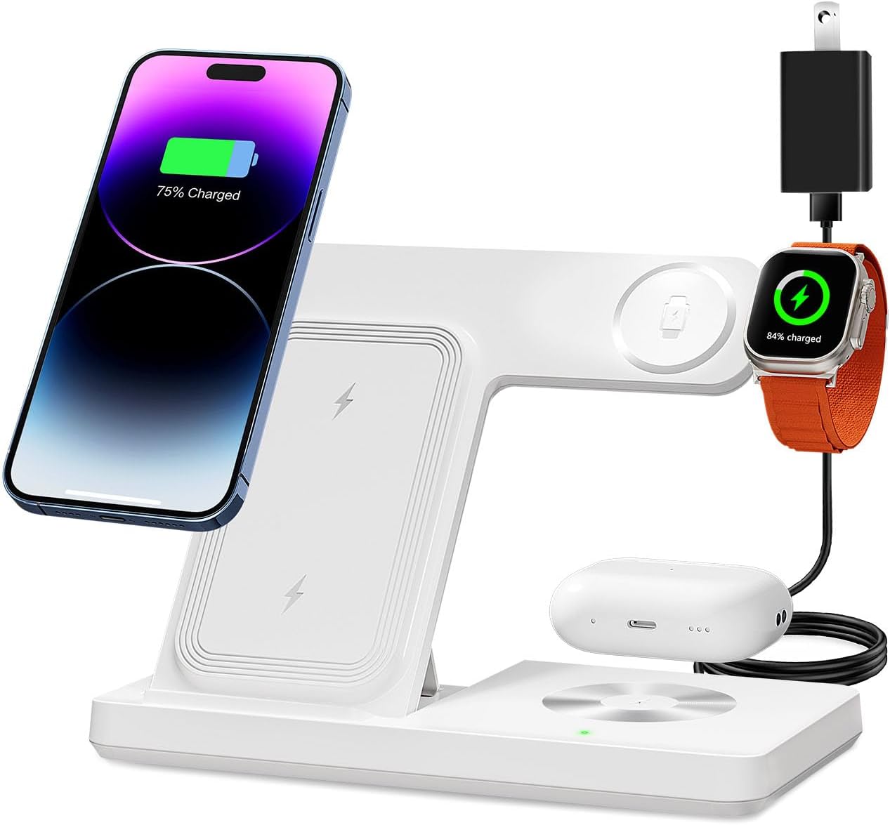 ⚡ 3-in-1 Wireless Charging Station – Fast Charge Dock for iPhone, Apple Watch & AirPods | Foldable Stand with Adapter | Perfect for Tech Desks & Game Rooms