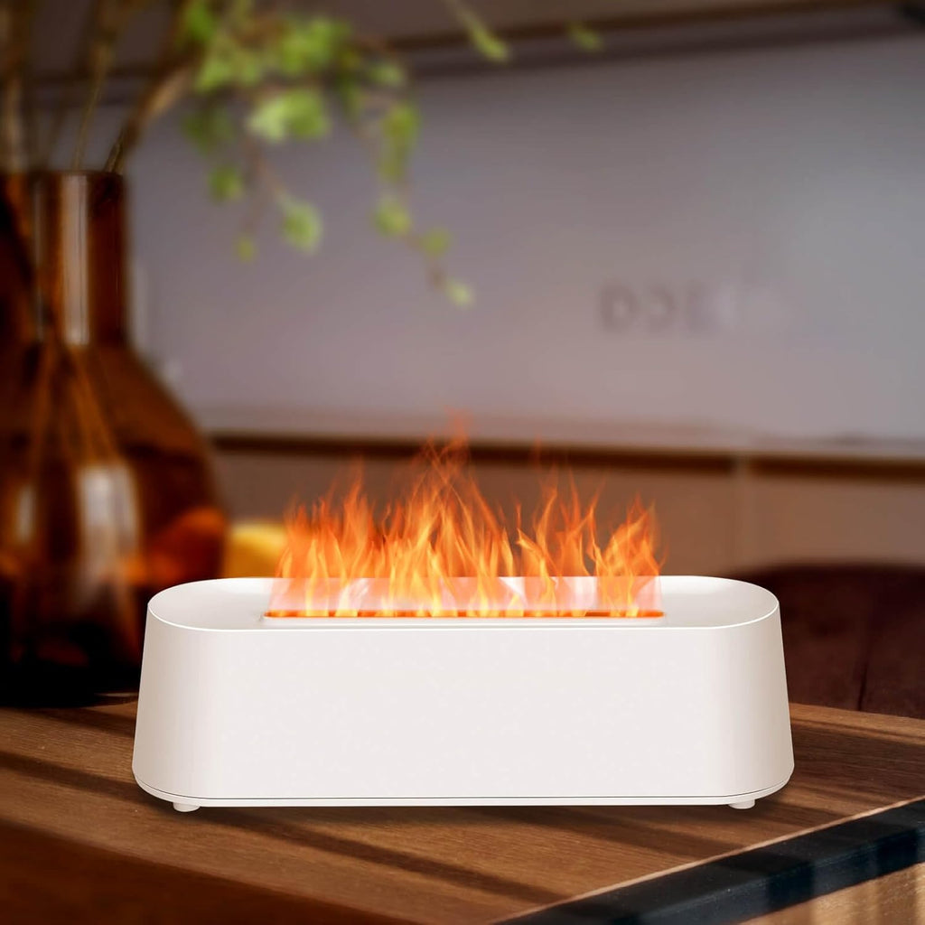 🔥7-Color Flame Essential Oil Diffuser with Remote – Ambient LED Fire Humidifier for Game Rooms, Offices & Bedrooms | 250ml Aromatherapy Diffuser with Timer & Quiet Operation | Geek Findings