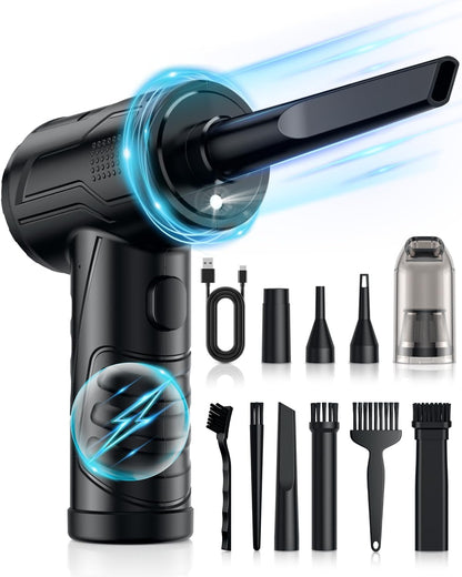 💨 95000RPM Cordless Compressed Air Duster – 3-Speed Rechargeable Cleaner & Vacuum for PC, Keyboard, Car & Office | Eco-Friendly Air Can Alternative with LED Light & 8000mAh Battery