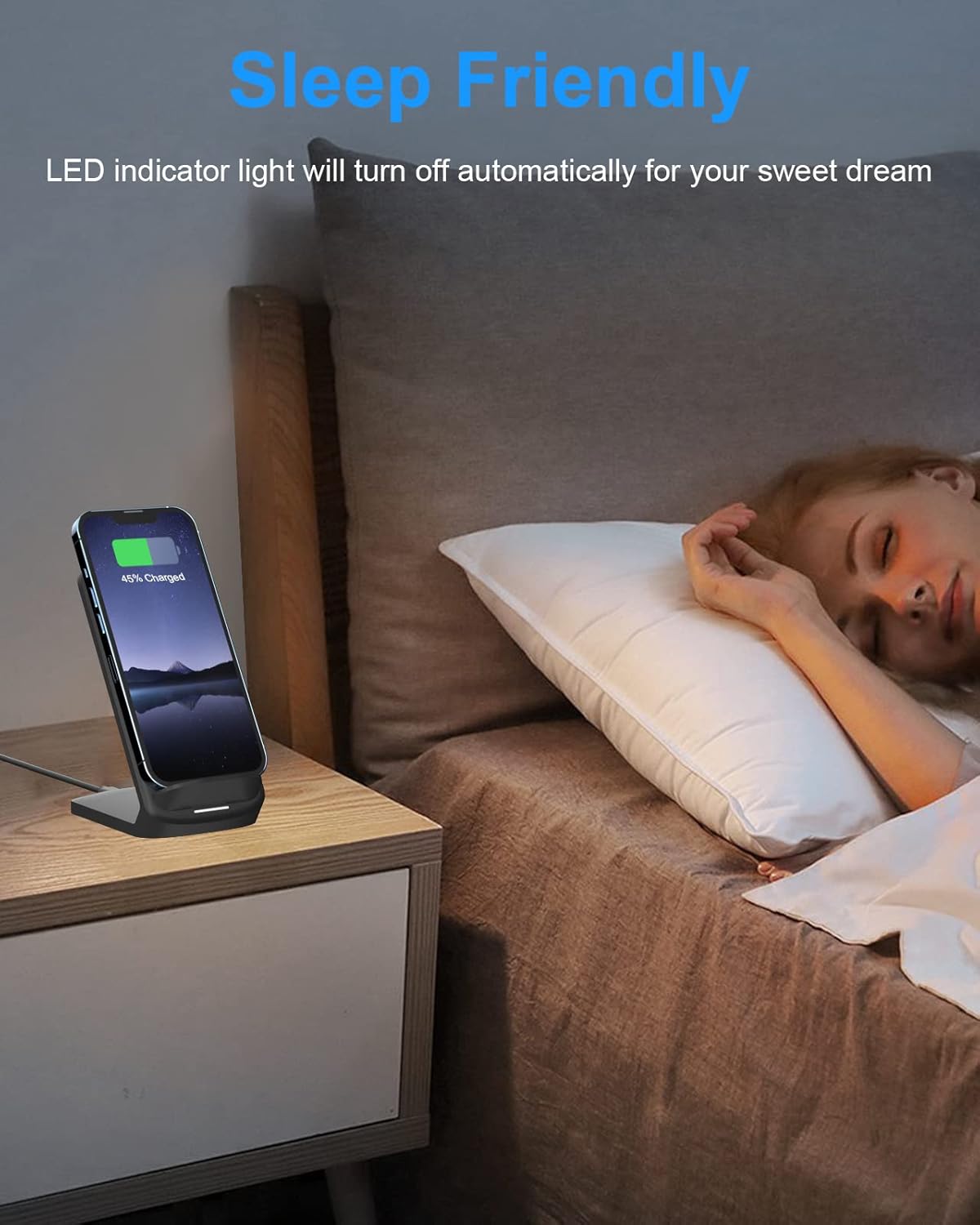 NANAMI Fast Wireless Charging Stand – Qi-Certified Vertical Charger for Samsung Galaxy S25/S24/S23 & iPhone 17/16/15 | Desk-Friendly, Silent, Sleek & Perfect for Gaming Stations & Offices