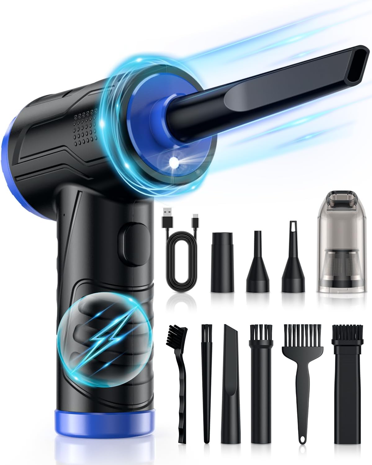 💨 95000RPM Cordless Compressed Air Duster – 3-Speed Rechargeable Cleaner & Vacuum for PC, Keyboard, Car & Office | Eco-Friendly Air Can Alternative with LED Light & 8000mAh Battery