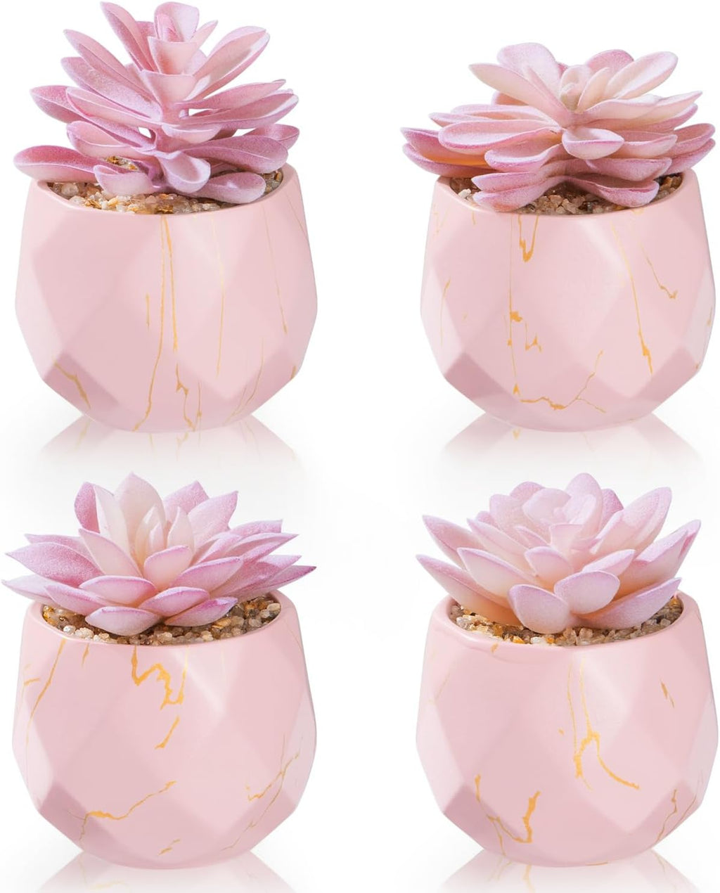 Artificial Succulent Plants in 4 Pink Ceramic Pots, Cute Fake Plants for Vanity Decor, Office, Desk, Bathroom, Kitchen, Bedroom, Shelves Decor for Women, Girls Gift