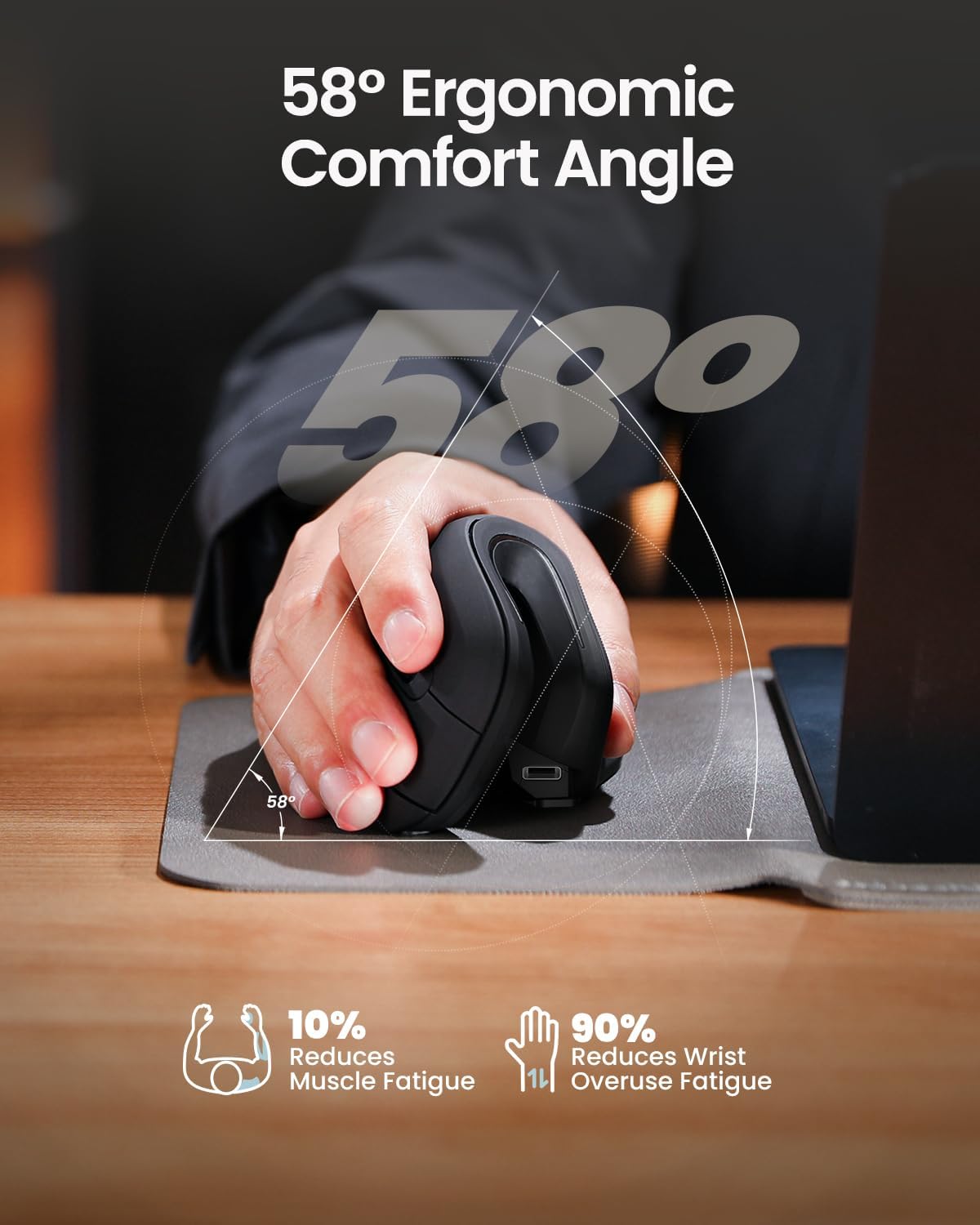 EM11 NL Ergonomic Vertical Mouse – Bluetooth & 2.4G, Rechargeable, 3-Device Multi-Connection, Adjustable DPI, Quiet Click – For Windows, Mac, and Android
