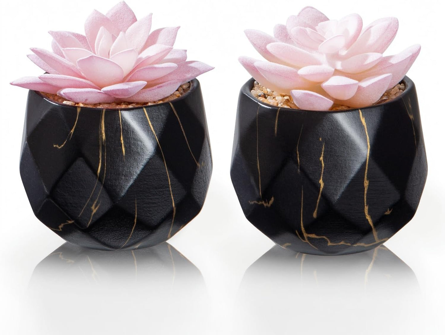 Artificial Succulent Plants in 4 Pink Ceramic Pots, Cute Fake Plants for Vanity Decor, Office, Desk, Bathroom, Kitchen, Bedroom, Shelves Decor for Women, Girls Gift