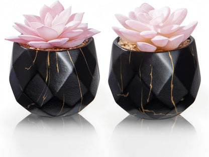 Artificial Succulent Plants in 4 Pink Ceramic Pots, Cute Fake Plants for Vanity Decor, Office, Desk, Bathroom, Kitchen, Bedroom, Shelves Decor for Women, Girls Gift