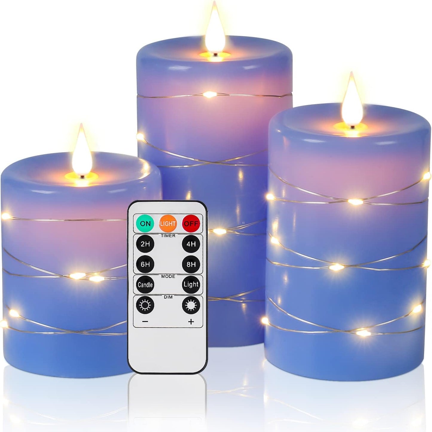 🌸 Pink Flameless Candles with Fairy String Lights – Real Wax LED Candles with Remote & Timer, 3-Pack – Perfect for Home, Office, and Gaming Spaces