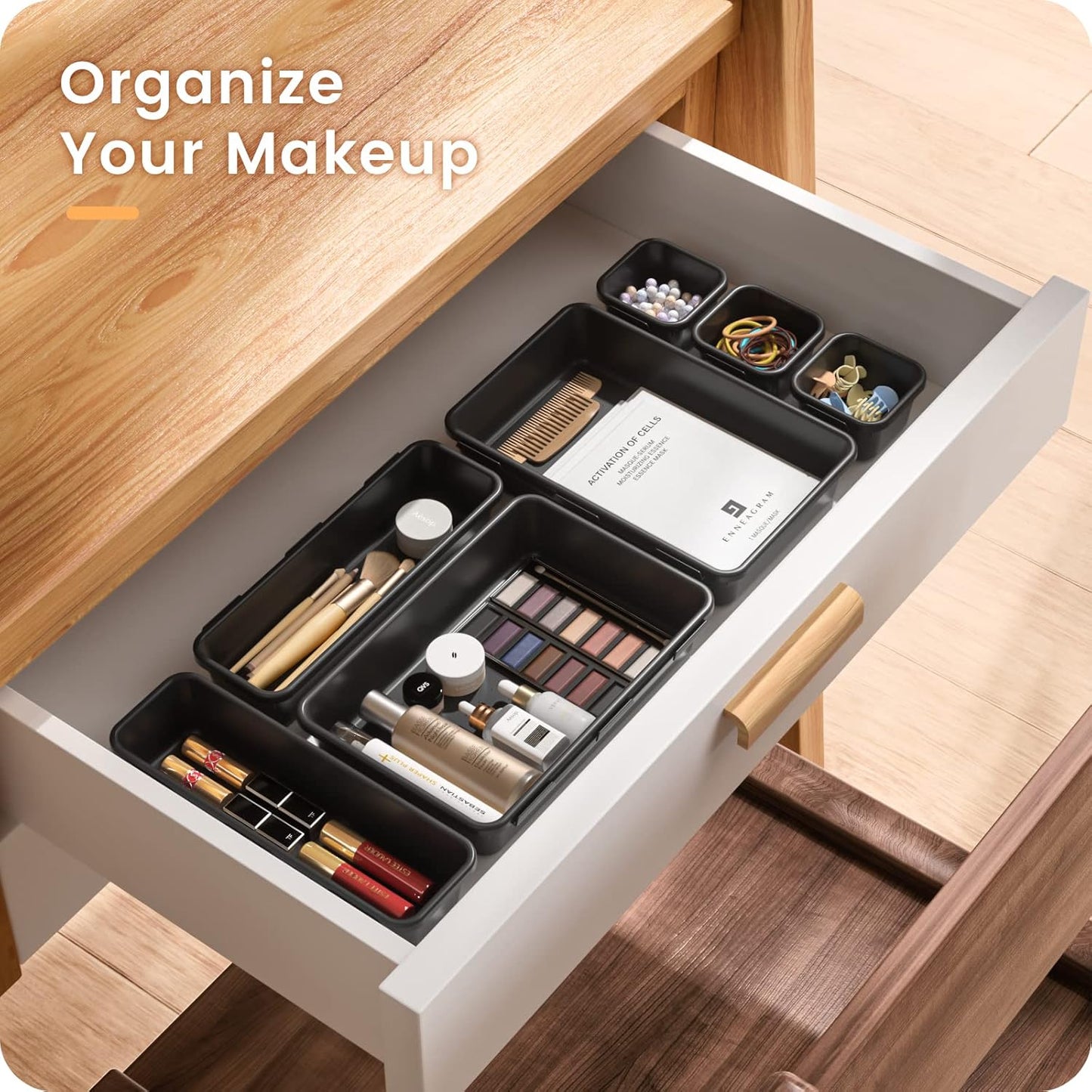 🧩 22-Piece Drawer Organizer Set – Multi-Size Plastic Storage Bins for Desk, Bathroom, Vanity, Kitchen & Office | Stackable, Easy-Clean, Customizable Drawer Dividers 