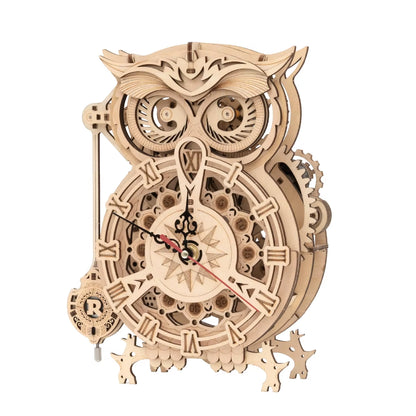 ROKR Owl Clock 3D Wooden Puzzle Kit – Functional DIY Clock with Bell Timer | 161-Piece Model for Adults & Teens | Geek Findings 