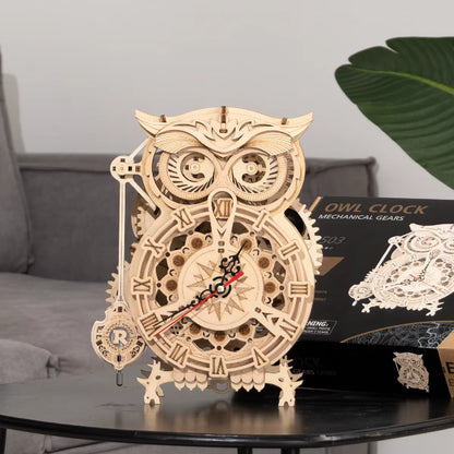 ROKR Owl Clock 3D Wooden Puzzle Kit – Functional DIY Clock with Bell Timer | 161-Piece Model for Adults & Teens | Geek Findings 