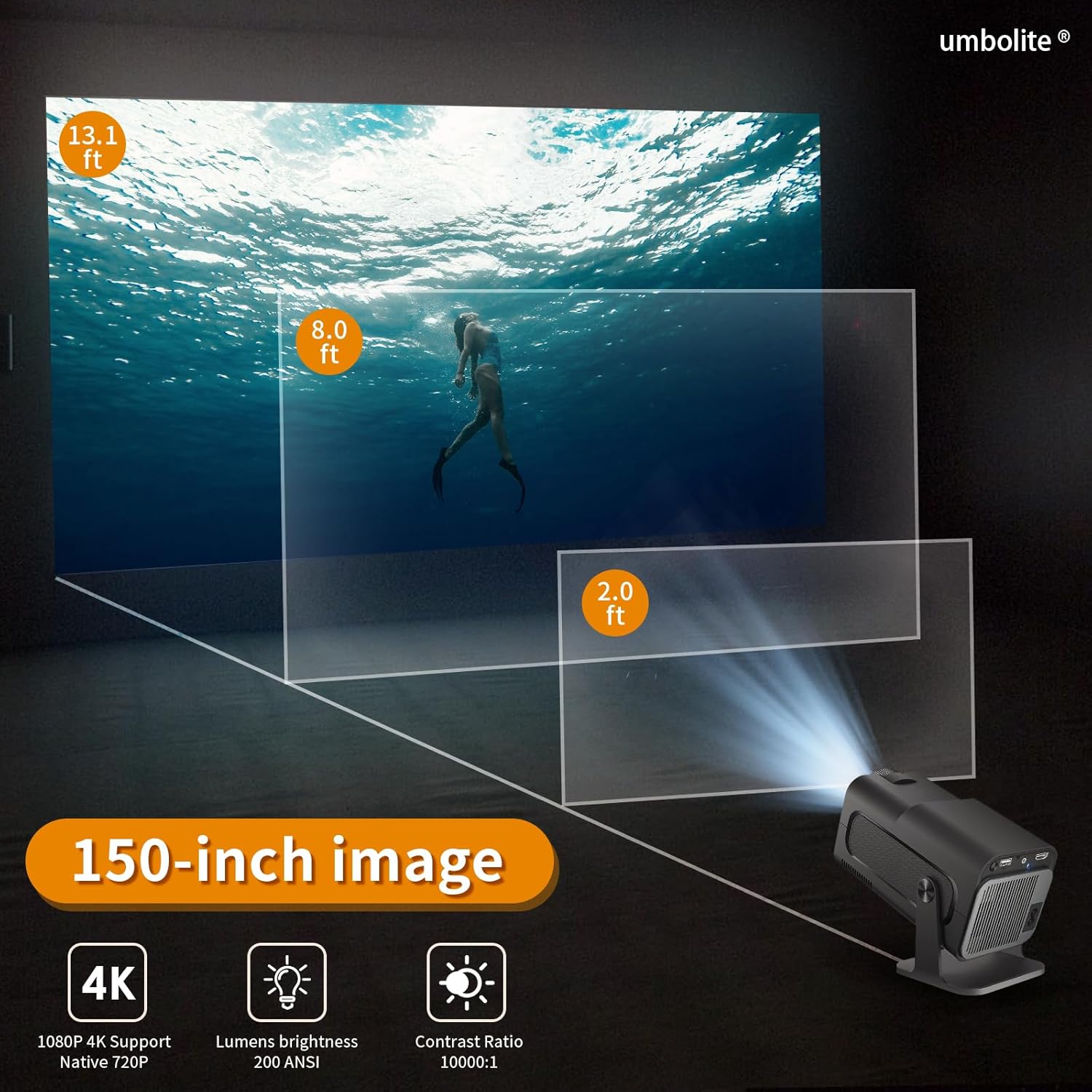 🎥 Mini Smart Projector with WiFi 6 & Bluetooth 5.2 – Portable 150” 1080P Full HD Projector with 4K Support, Auto Keystone, Android 11, and 180° Rotation | Perfect for Gaming Rooms, Offices & Outdoor Movie Nights