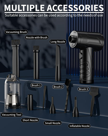 💨 95000RPM Cordless Compressed Air Duster – 3-Speed Rechargeable Cleaner & Vacuum for PC, Keyboard, Car & Office | Eco-Friendly Air Can Alternative with LED Light & 8000mAh Battery