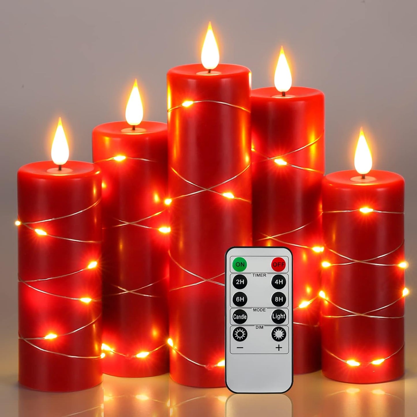 🌸 Pink Flameless Candles with Fairy String Lights – Real Wax LED Candles with Remote & Timer, 3-Pack – Perfect for Home, Office, and Gaming Spaces