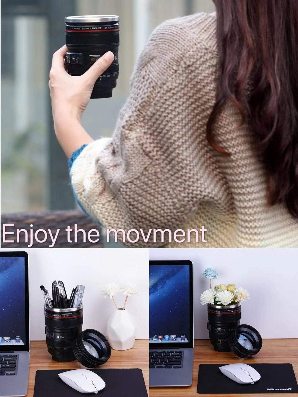 📸 Camera Lens Coffee Mug – Realistic Stainless Steel Thermos for Photographers, Travel Mugs & Unique Gifts for Creatives | Fun & Functional Desk Decor