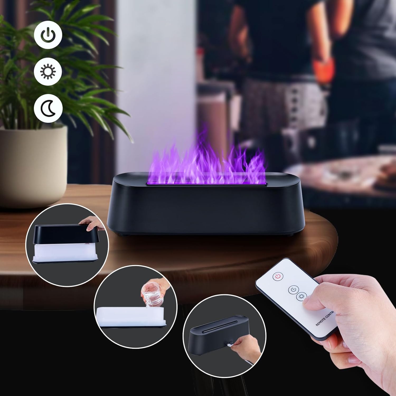 🔥7-Color Flame Essential Oil Diffuser with Remote – Ambient LED Fire Humidifier for Game Rooms, Offices & Bedrooms | 250ml Aromatherapy Diffuser with Timer & Quiet Operation | Geek Findings