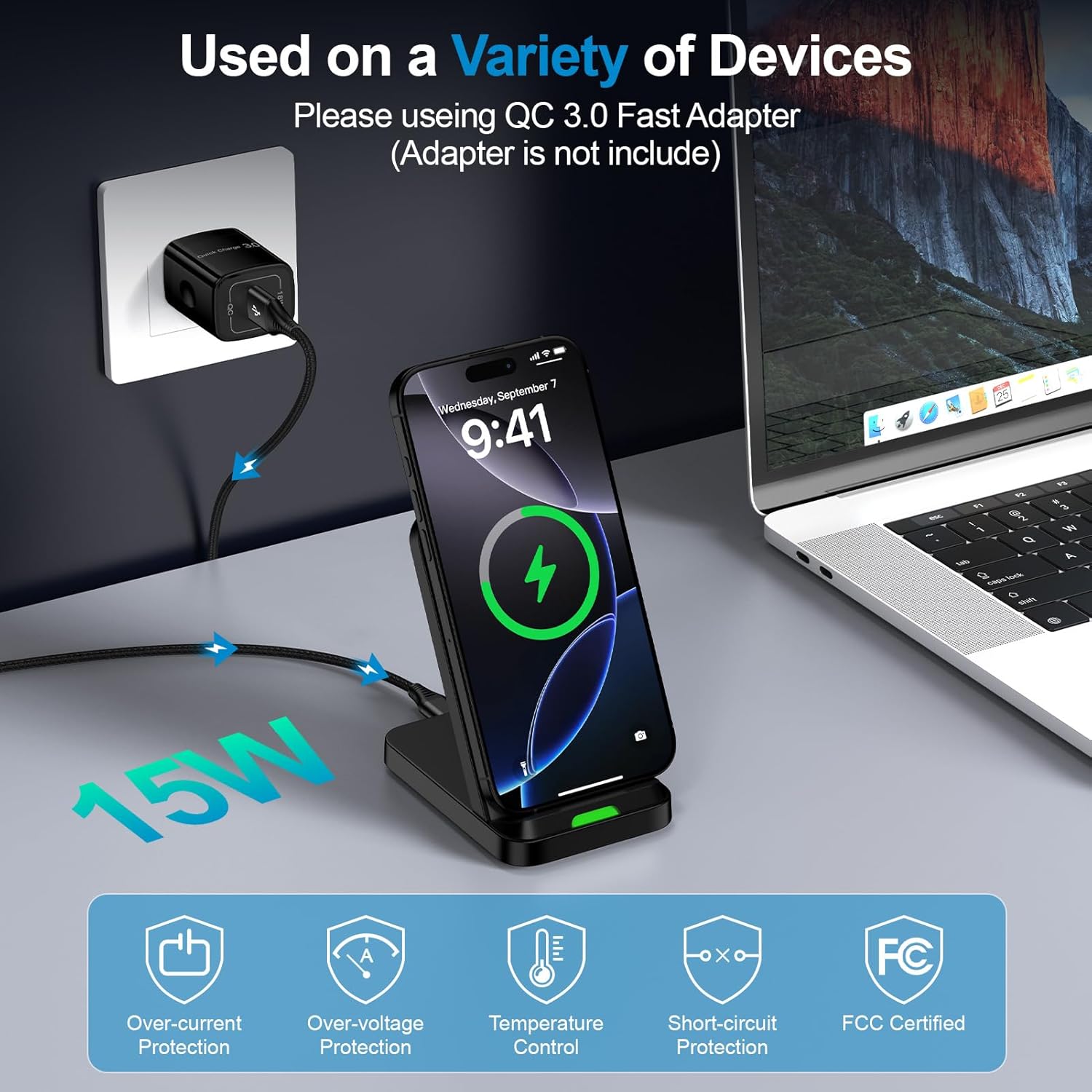 ⚡️ 15W Wireless Fast Charging Stand – Smart Android & iPhone Charger for Desk | Vertical & Horizontal Dock for Samsung Galaxy S25/S24, Pixel 9/8, iPhone 16/15/14 Series | Ideal for Game Rooms & Offices
