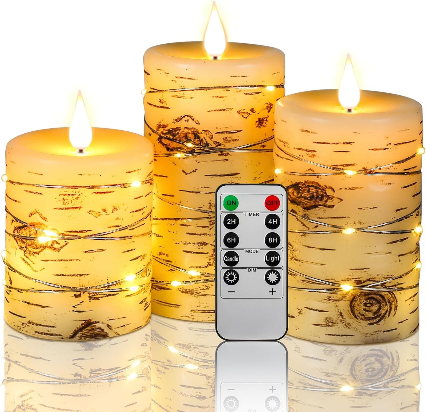🌸 Pink Flameless Candles with Fairy String Lights – Real Wax LED Candles with Remote & Timer, 3-Pack – Perfect for Home, Office, and Gaming Spaces