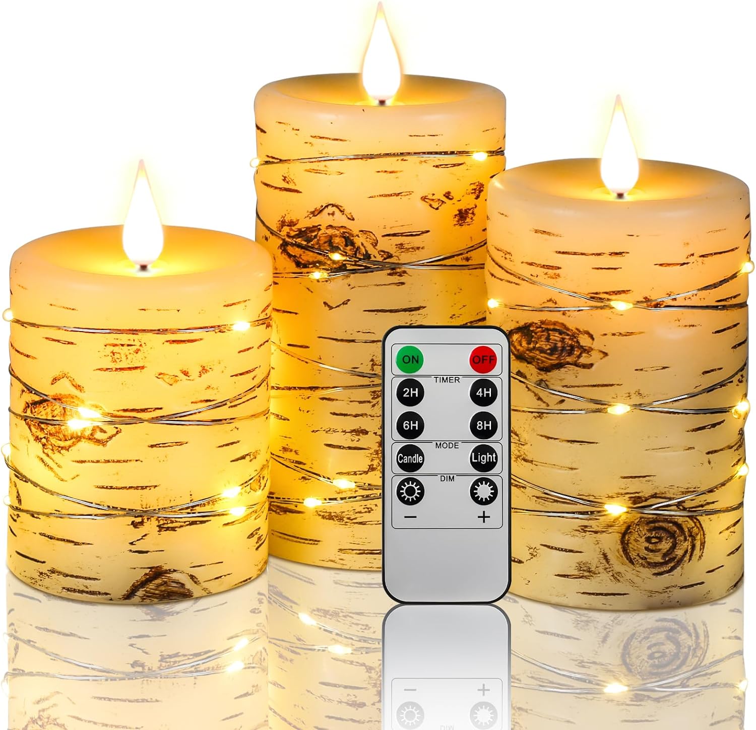 🌸 Pink Flameless Candles with Fairy String Lights – Real Wax LED Candles with Remote & Timer, 3-Pack – Perfect for Home, Office, and Gaming Spaces