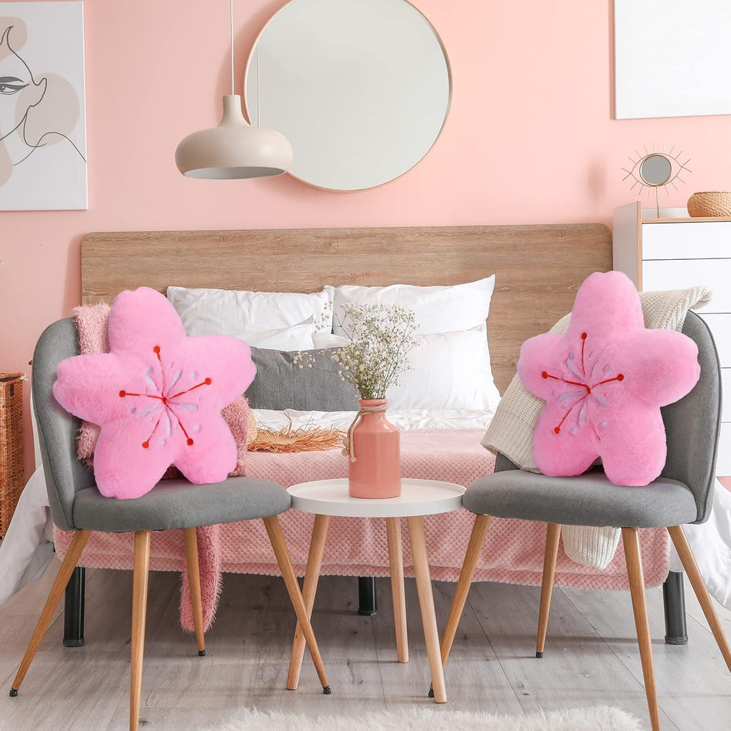 🌸2PCS Cherry Blossom Flower Throw Pillows – 15.7" Kawaii Plush Floor Cushions for Gaming Chairs, Sofas & Office Decor | Soft Aesthetic Sakura Seating Pads – Pink | Geek Findings Exclusive