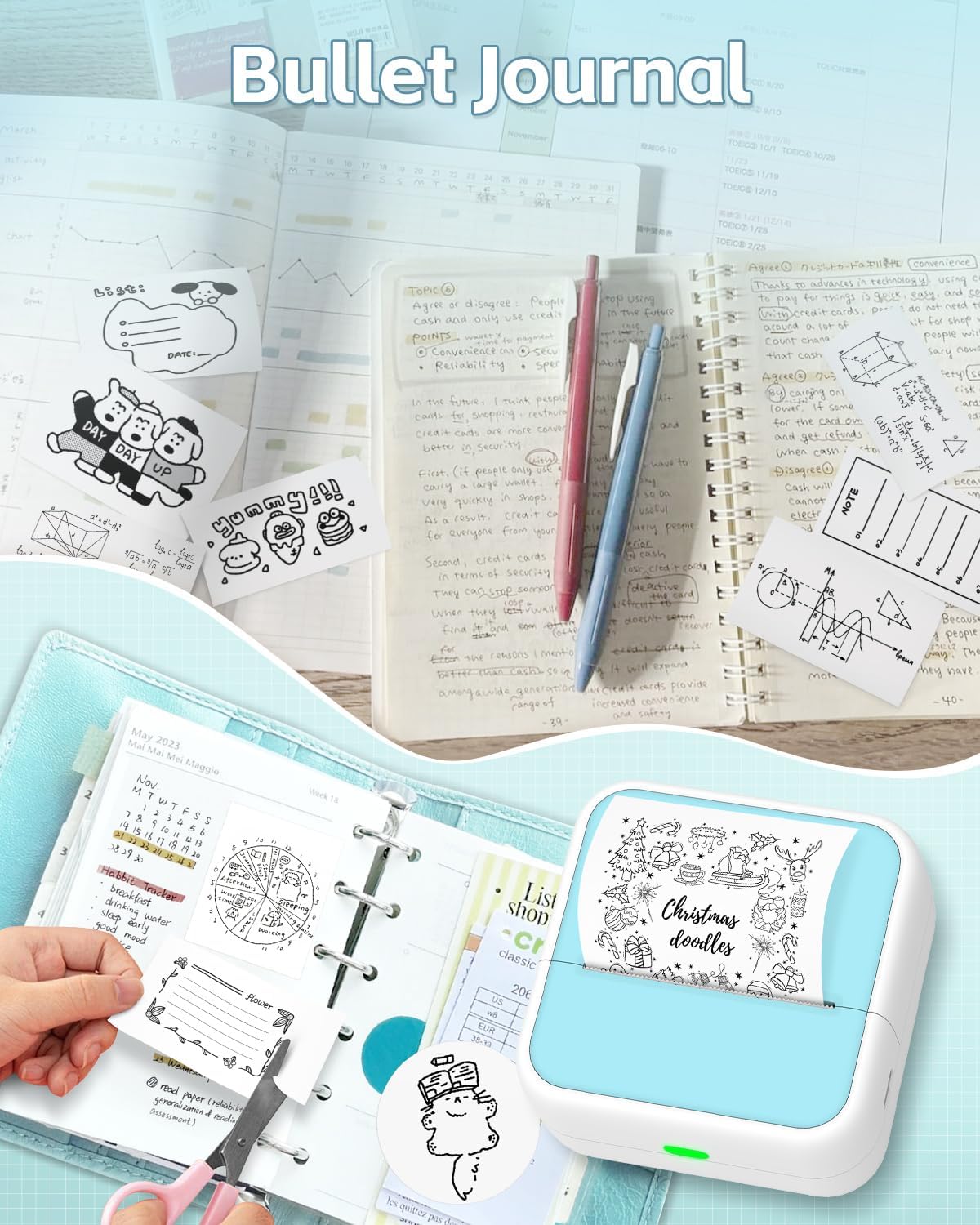 Mini Sticker Printer – Portable Bluetooth Thermal Printer with Sticker Rolls | Inkless PrintPods for Journaling, DIY Notes, Labeling & Gifting | Fun Pocket Gadget for iPhone & Android