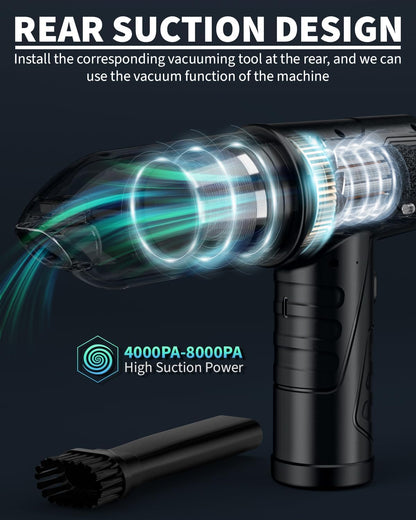 💨 95000RPM Cordless Compressed Air Duster – 3-Speed Rechargeable Cleaner & Vacuum for PC, Keyboard, Car & Office | Eco-Friendly Air Can Alternative with LED Light & 8000mAh Battery