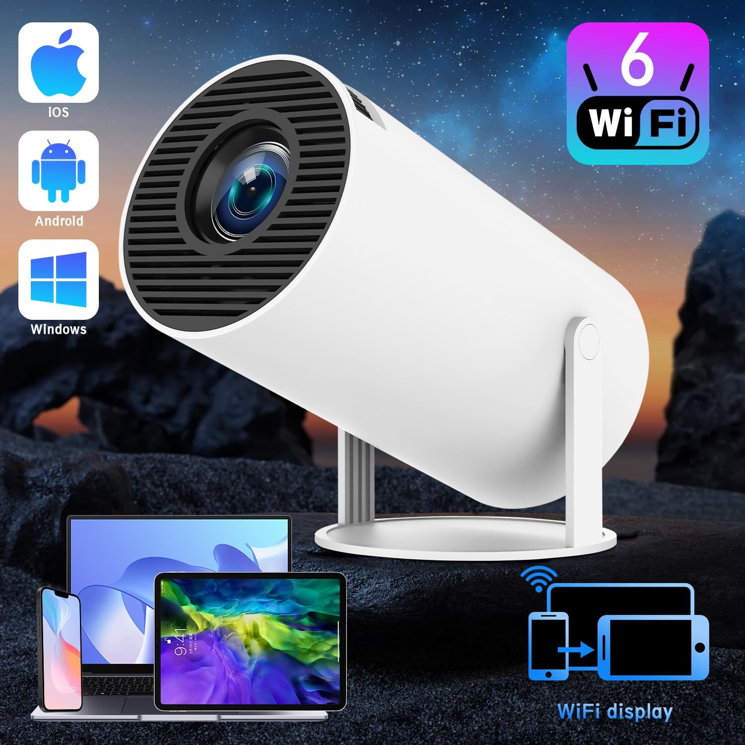 🎥 HY300 PRO Mini Smart Projector – 4K Support, Android 11, WiFi 6 & Bluetooth | Portable HD Projector for Gamers, Offices & Tech Enthusiasts
