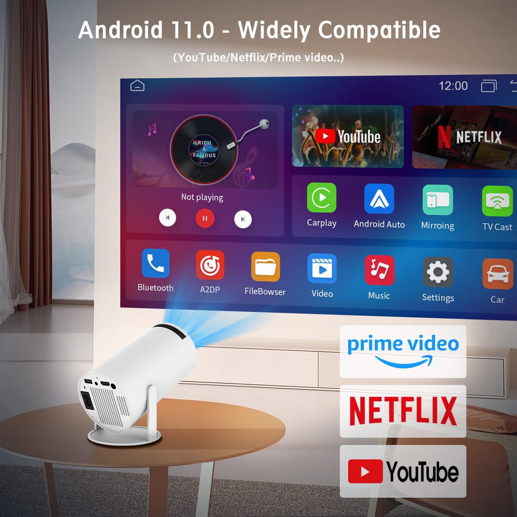 🎥 HY300 PRO Mini Smart Projector – 4K Support, Android 11, WiFi 6 & Bluetooth | Portable HD Projector for Gamers, Offices & Tech Enthusiasts