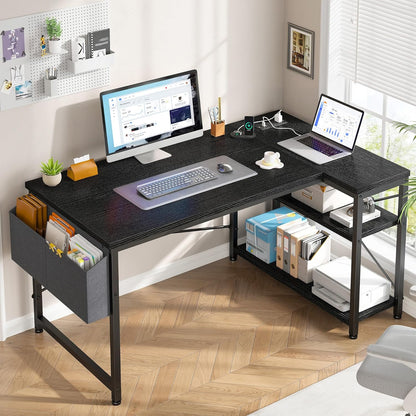 🖥️ PowerCore 48" L-Shaped Gaming Desk – Reversible Rustic Computer Desk with USB & AC Outlets, Storage Shelves & Side Bag | Home Office Setup for Gamers & Creators