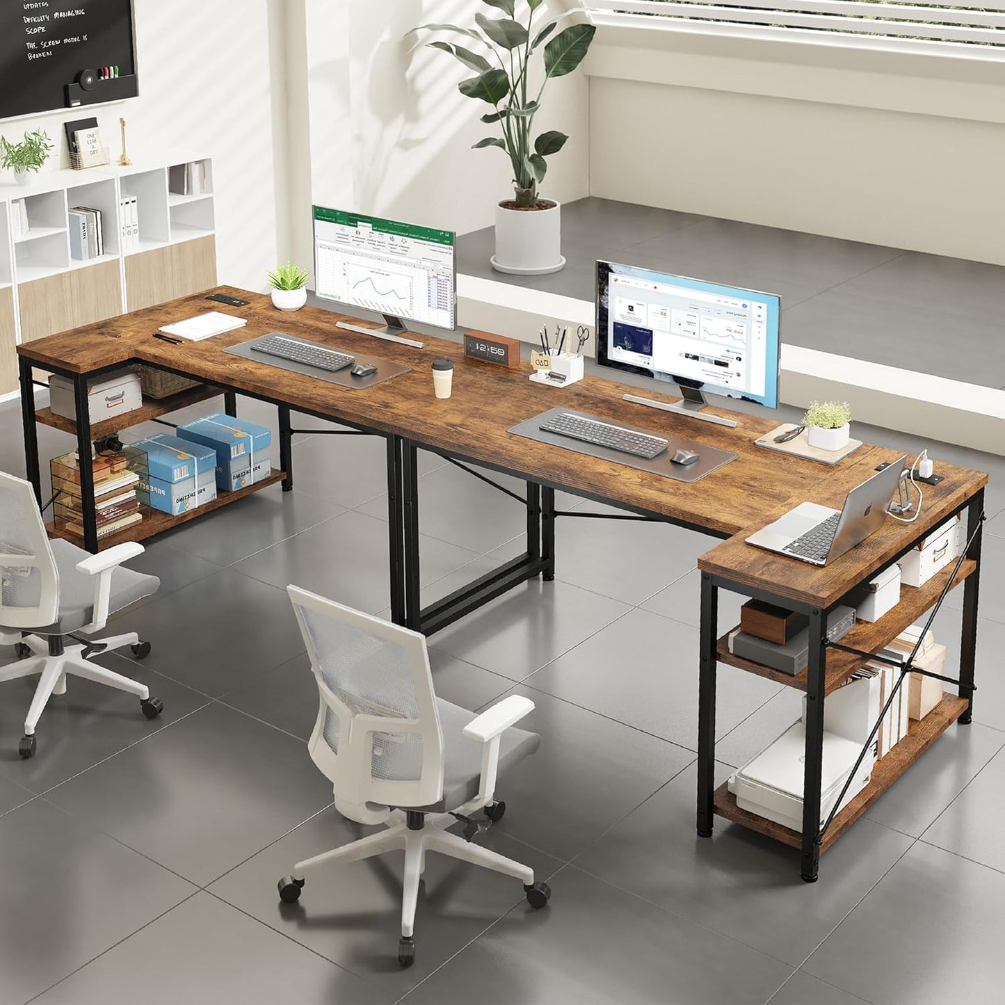 🖥️ PowerCore 48" L-Shaped Gaming Desk – Reversible Rustic Computer Desk with USB & AC Outlets, Storage Shelves & Side Bag | Home Office Setup for Gamers & Creators