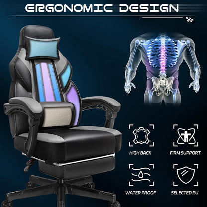 🎮 Ultimate Gaming Throne – Big & Tall Massage Chair with Footrest, Recliner Back, 360° Swivel & Ergonomic Comfort