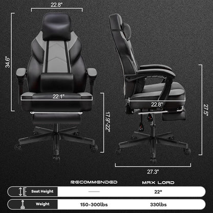 🎮 Ultimate Gaming Throne – Big & Tall Massage Chair with Footrest, Recliner Back, 360° Swivel & Ergonomic Comfort