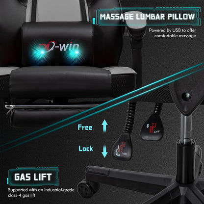 🎮 Ultimate Gaming Throne – Big & Tall Massage Chair with Footrest, Recliner Back, 360° Swivel & Ergonomic Comfort